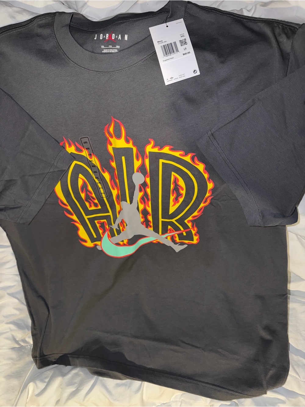 Jordan Black Tee with Yellow & Red Flame AIR Graphic